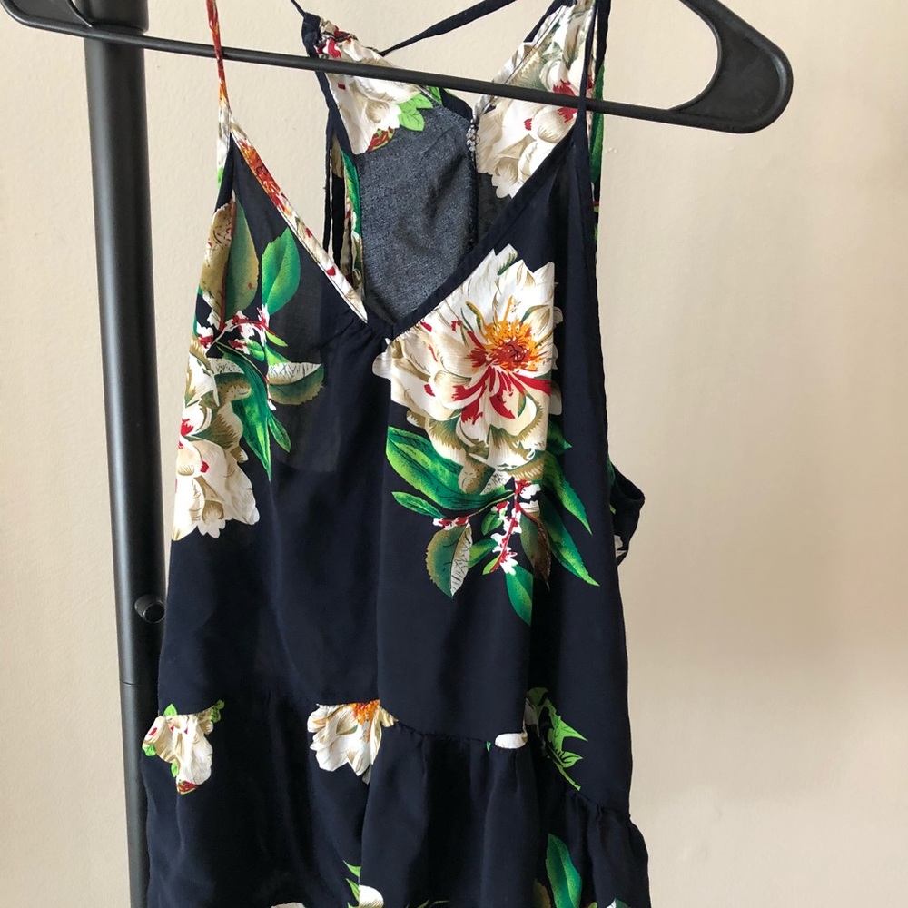 Tie back peplum navy floral top